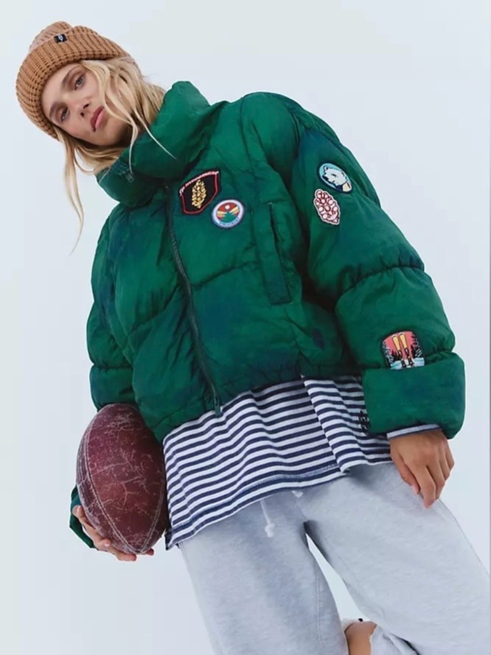 NWT Free People Movement In A Bubble Evergreen Patch Combo Puffer Jacket